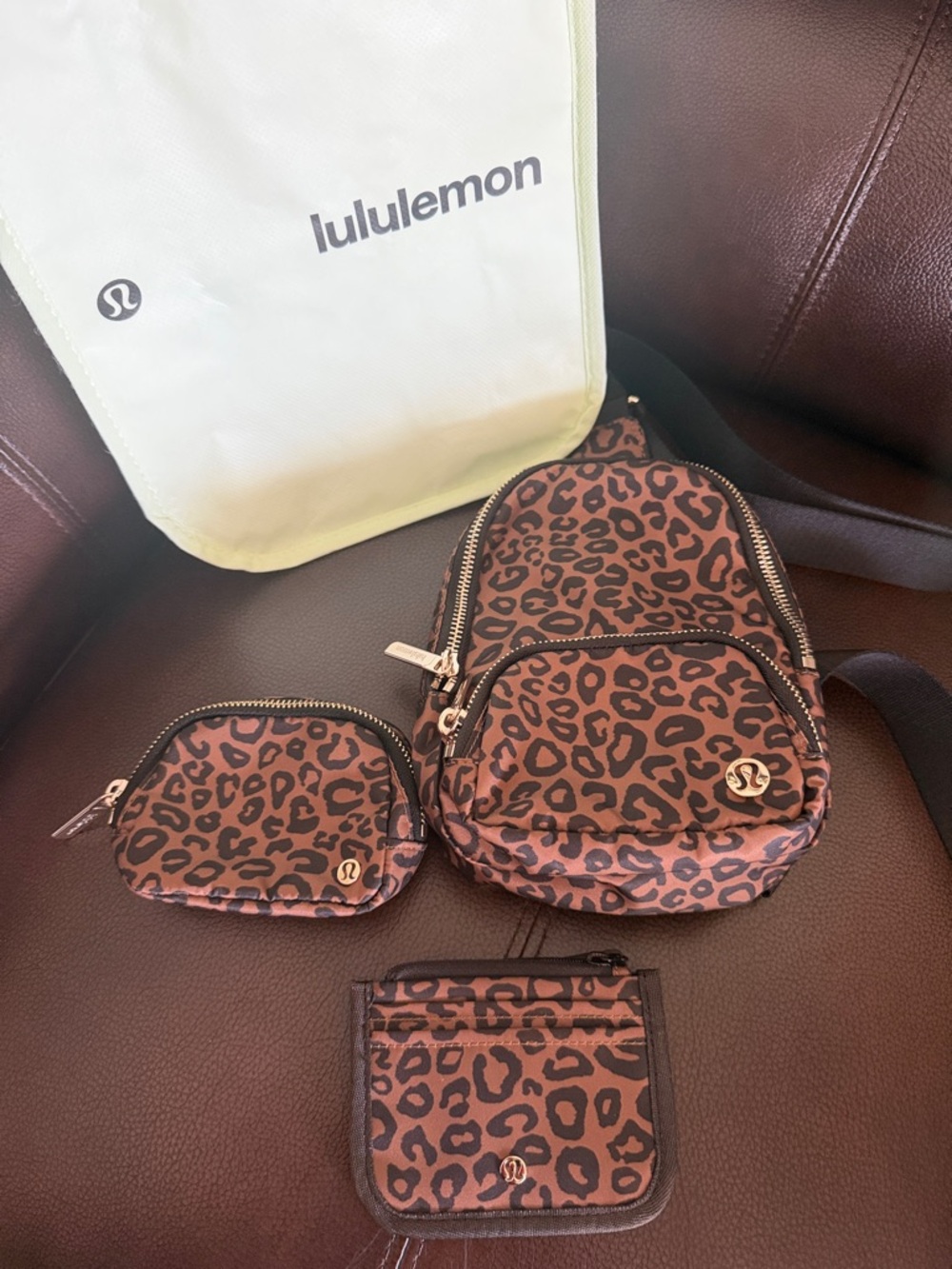 lululemon athletica Leopard Print Sling Bag Set - Brown & Black